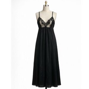 Vintage Vanity Fair Black Floral Lace Slip Dress